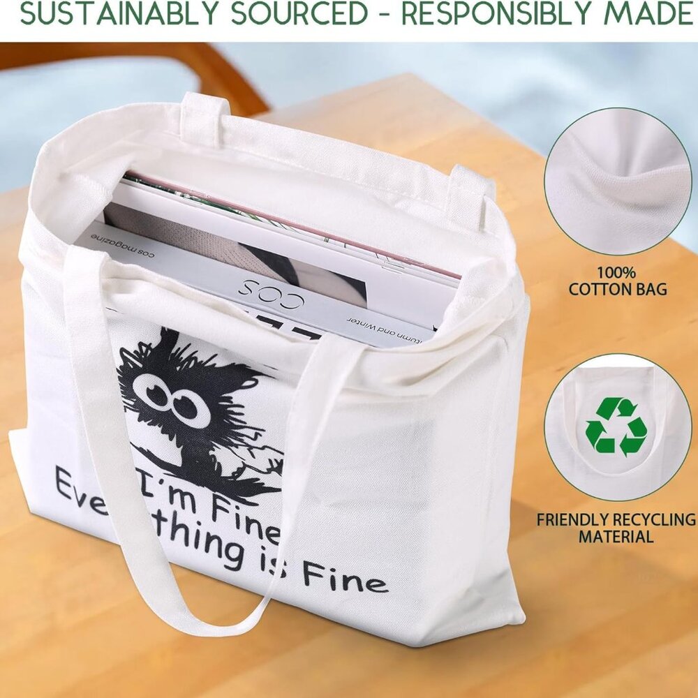 Tumbler Cup - Canvas Tote Bag Gift Set - Cat Mom - Mental Health - I'm Fine - Picture 4 of 9